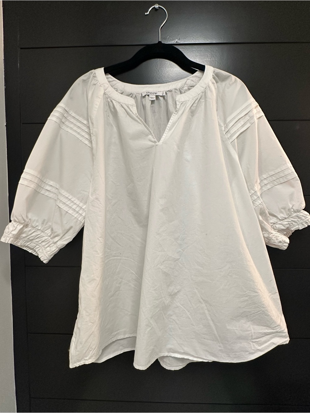 Chico's White Split-Neck Pintuck Blouse